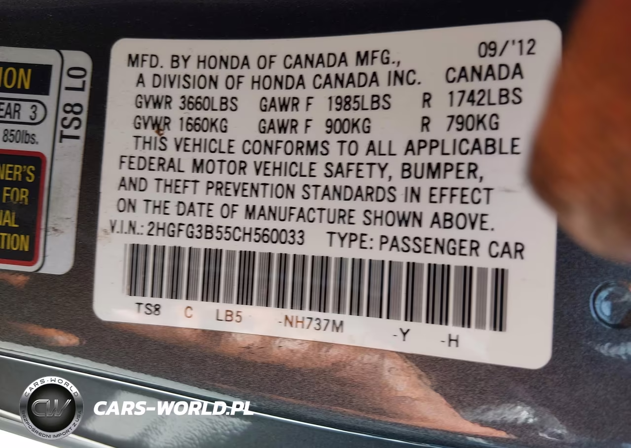 2012 Honda Civic Lx VIN:2HGFG3B55CH560033 - 9