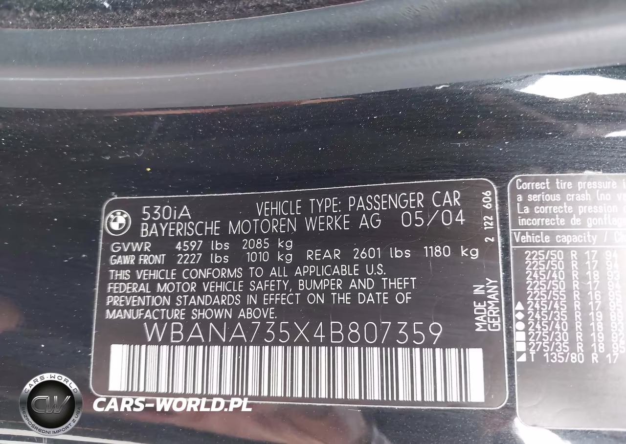2004 BMW 530I VIN:WBANA735X4B807359 - 9