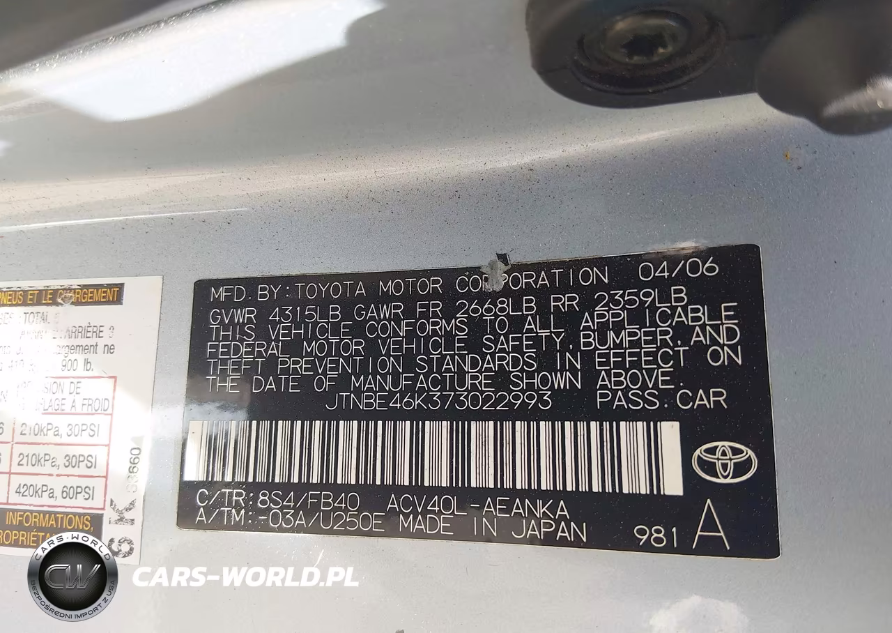 2007 Toyota Camry Le VIN:JTNBE46K373022993 - 9