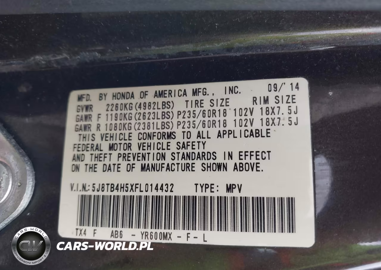 2015 Acura Rdx VIN:5J8TB4H5XFL014432 - 9