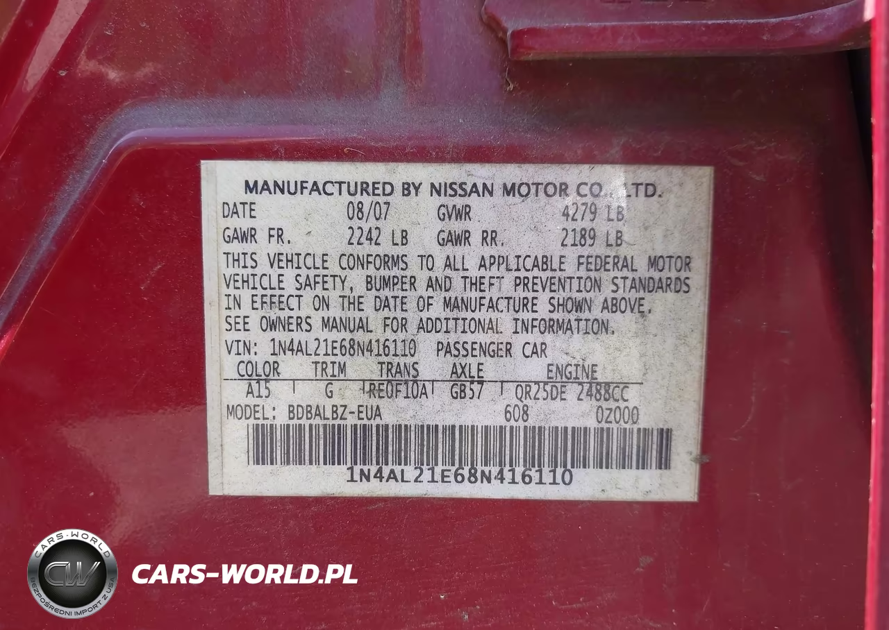 2008 Nissan Altima 2.5 S VIN:1N4AL21E68N416110 - 9