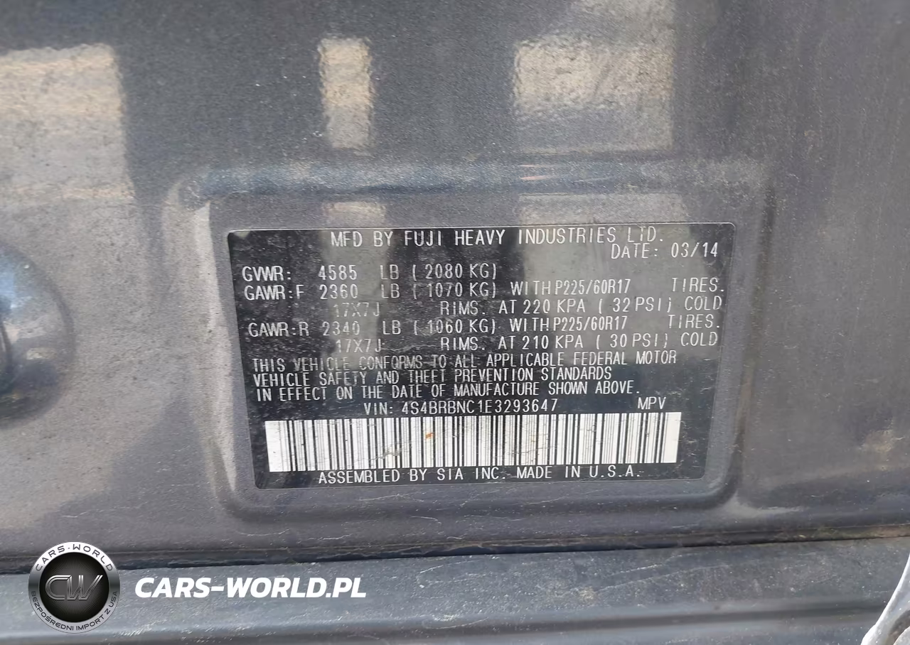 2014 Subaru Outback 2.5I Limited VIN:4S4BRBNC1E3293647 - 9