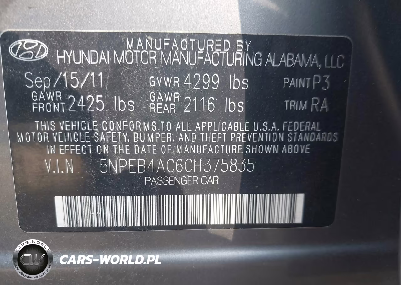 2012 Hyundai Sonata Gls VIN:5NPEB4AC6CH375835 - 9