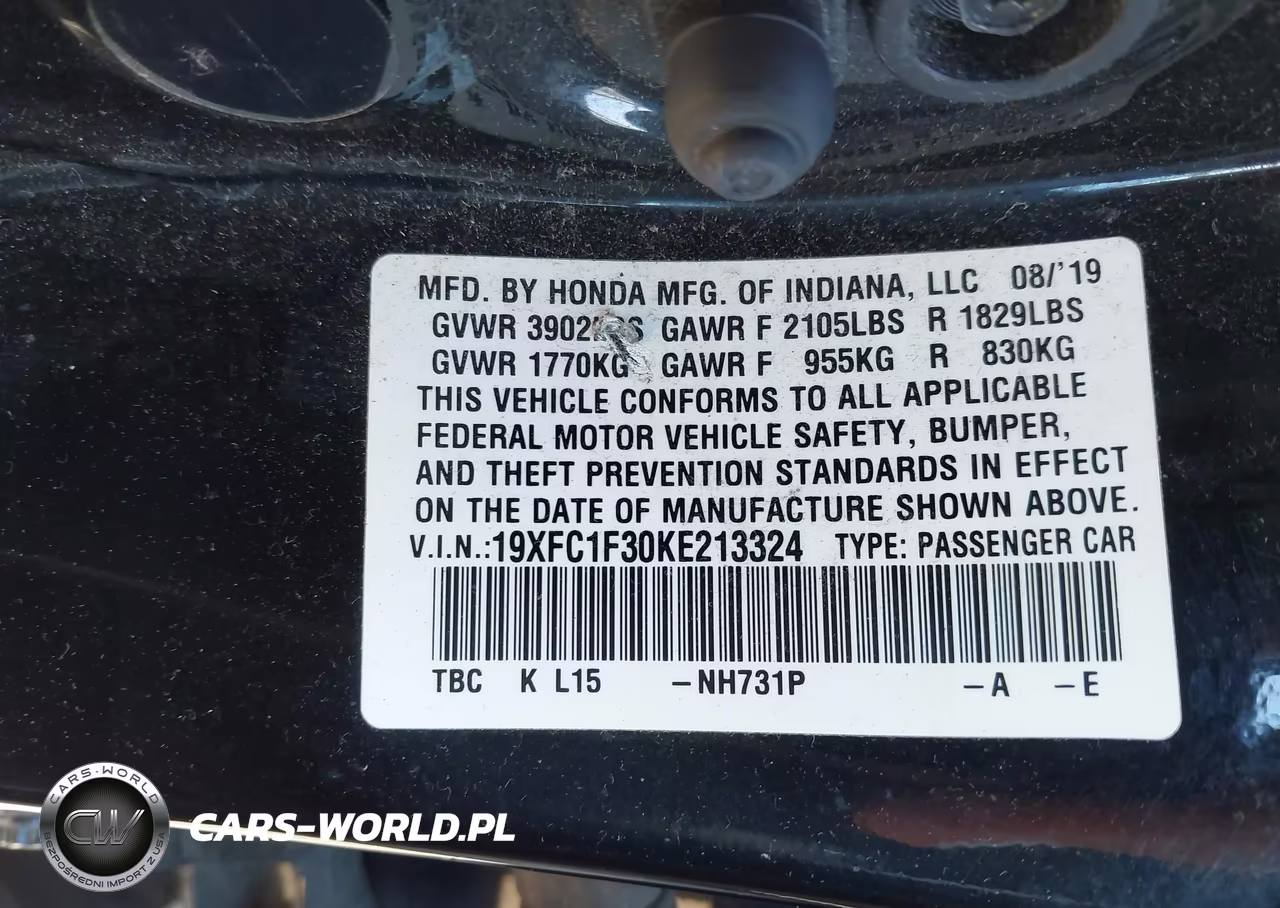 2019 Honda Civic Ex VIN:19XFC1F30KE213324 - 9