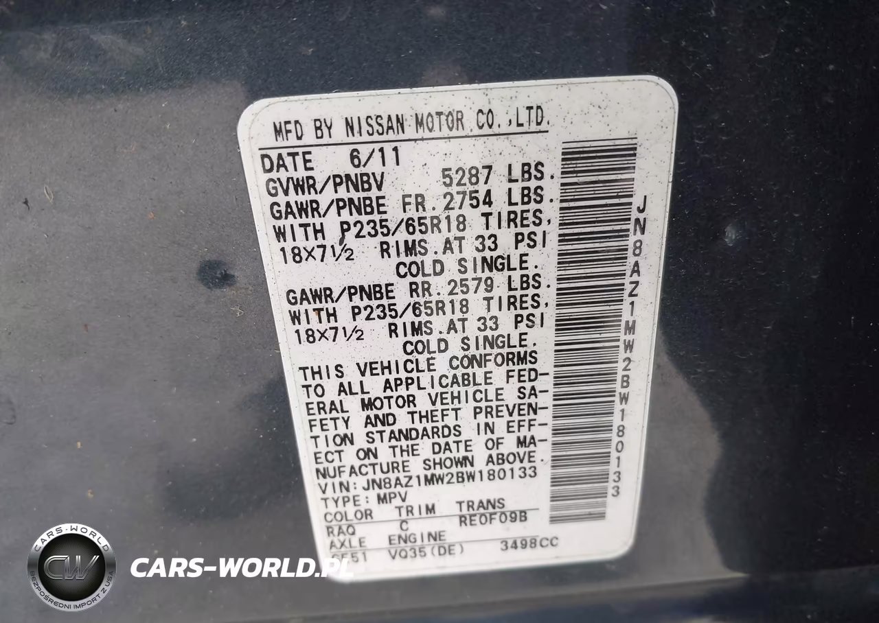 2011 Nissan Murano Sl VIN:JN8AZ1MW2BW180133 - 9