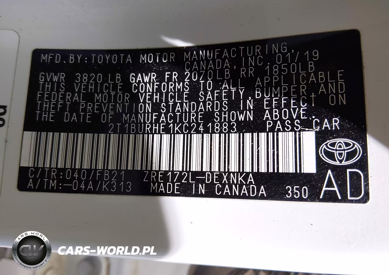 2019 Toyota Corolla Le VIN:2T1BURHE1KC241883 - 9