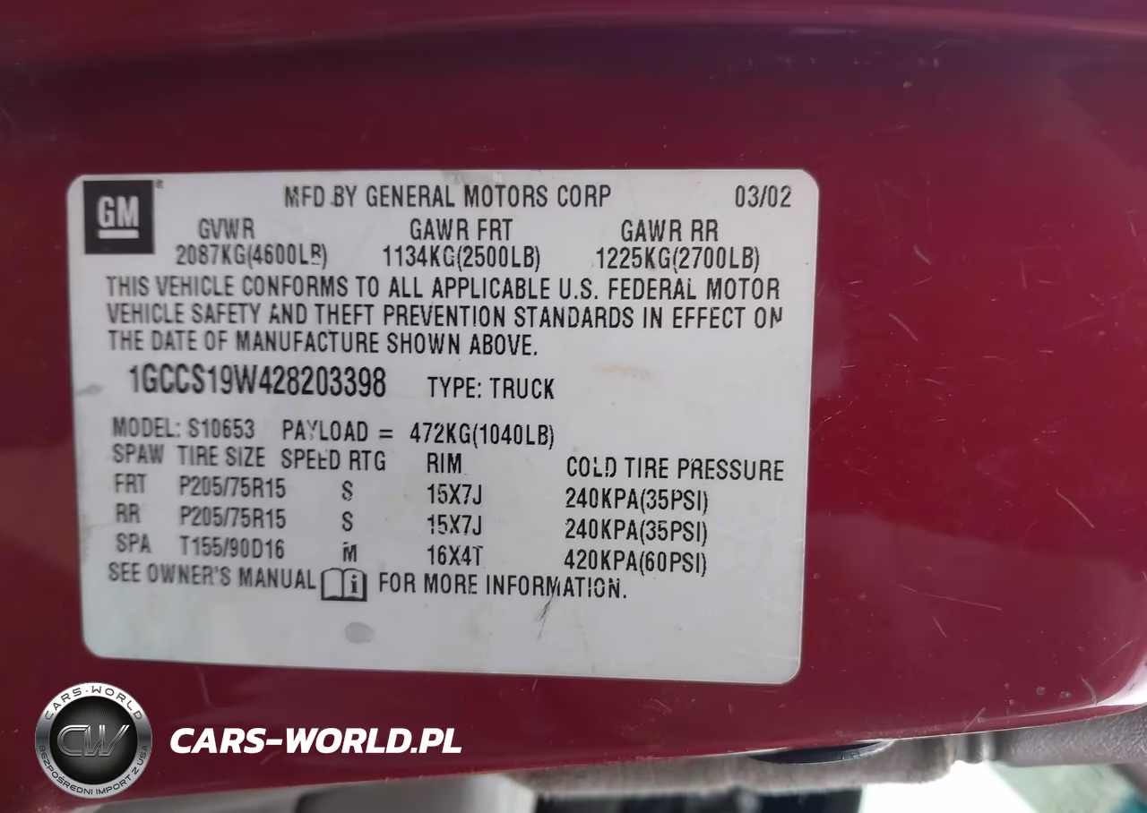 2002 Chevrolet S-10 Ls VIN:1GCCS19W428203398 - 9
