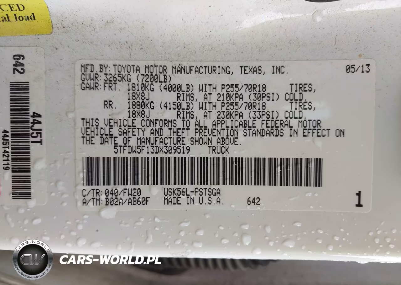 2013 Toyota Tundra Grade 5.7L V8 VIN:5TFDW5F13DX309519 - 9