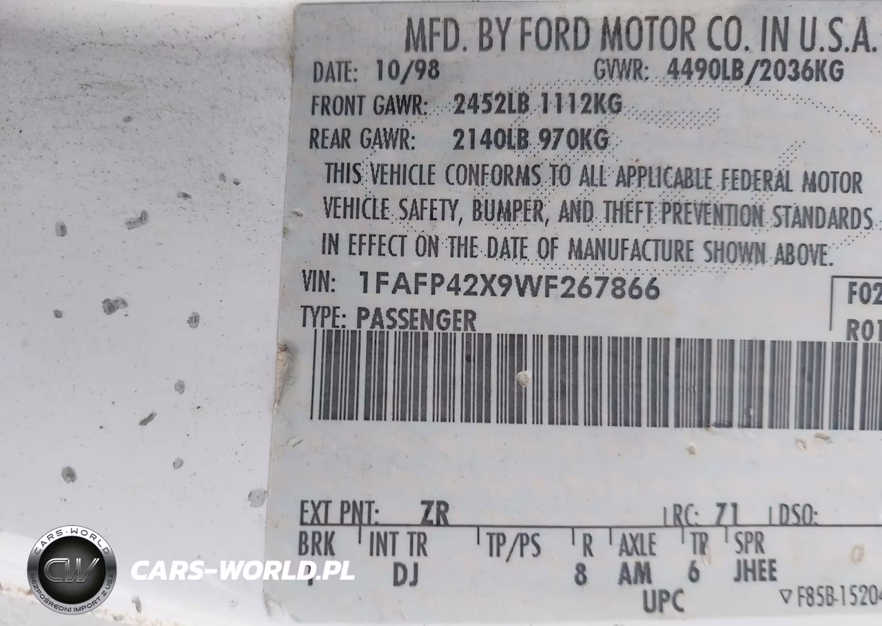 1998 Ford Mustang Gt VIN:1FAFP42X9WF267866 - 9
