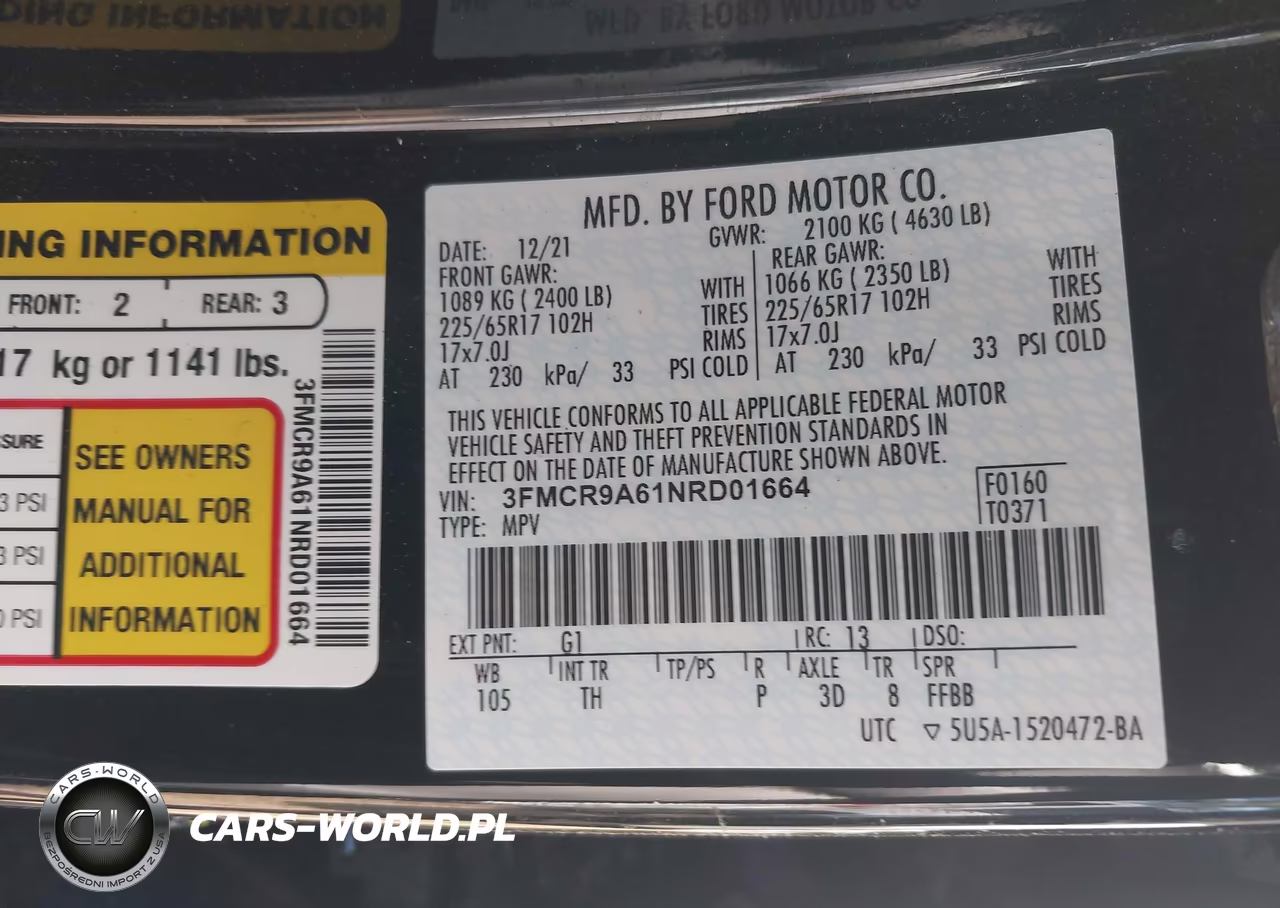 2022 Ford Bronco Sport VIN:3FMCR9A61NRD01664 - 9