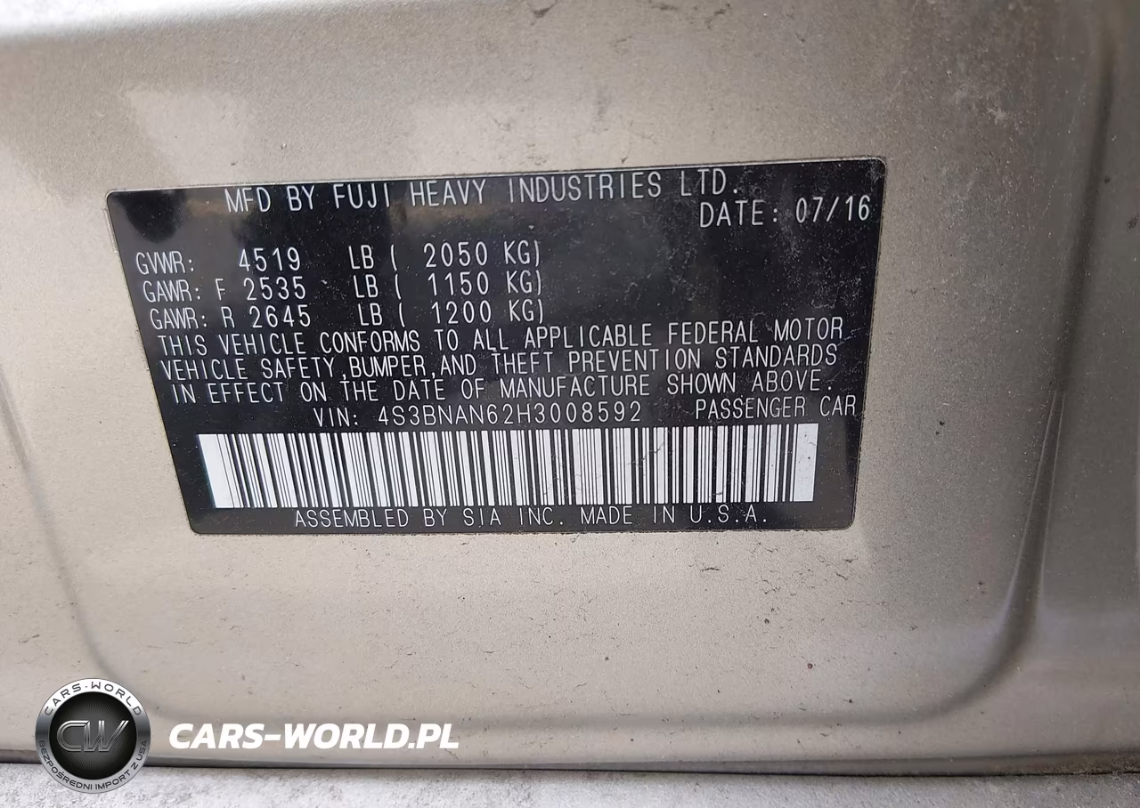 2017 Subaru Legacy 2.5I Limited VIN:4S3BNAN62H3008592 - 9
