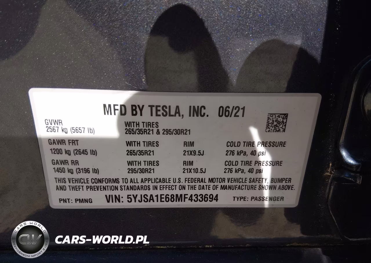 2021 Tesla Model S Plaid Tri Motor All-Wheel Drive VIN:5YJSA1E68MF433694 - 9