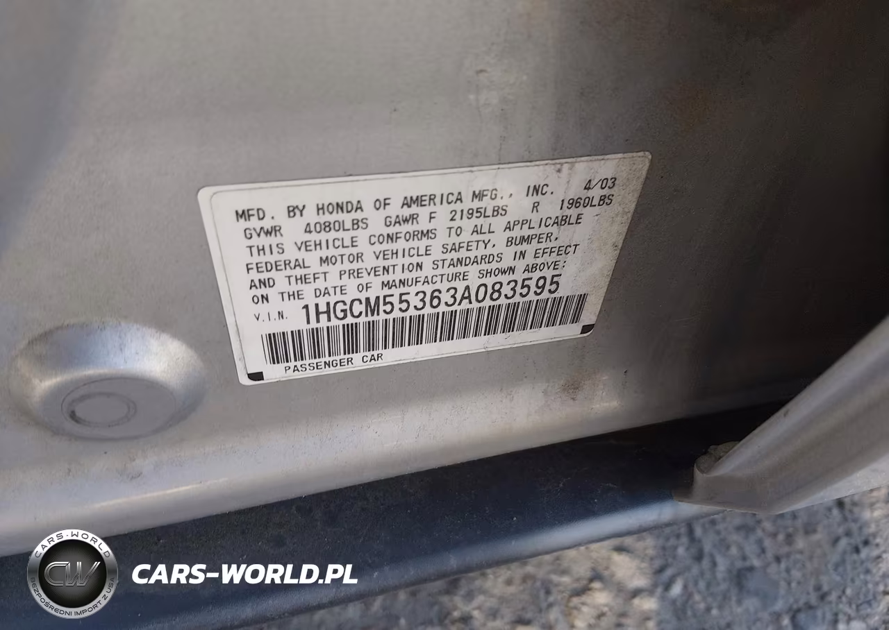 2003 Honda Accord 2.4 Lx VIN:1HGCM55363A083595 - 9