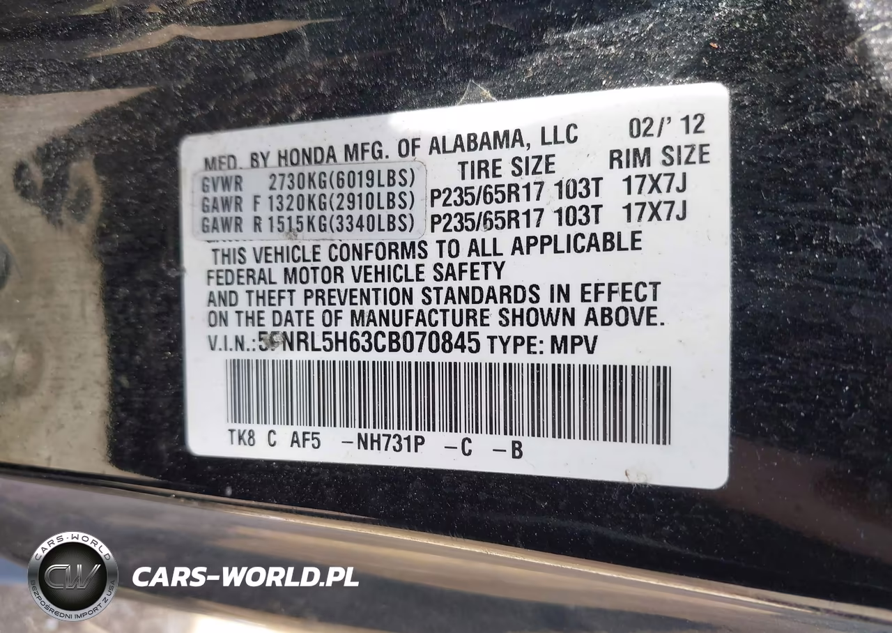 2012 Honda Odyssey Ex-L VIN:5FNRL5H63CB070845 - 9