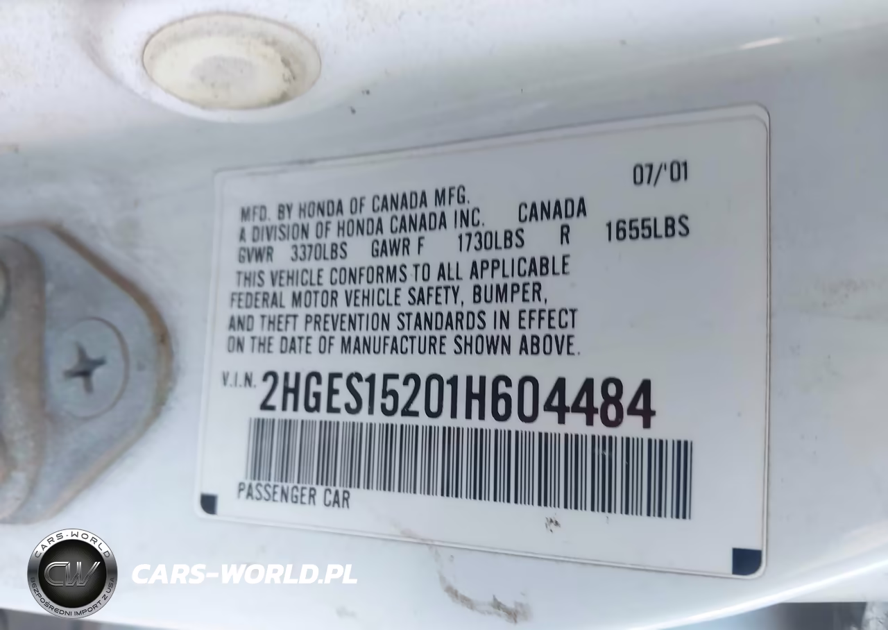 2001 Honda Civic Dx VIN:2HGES15201H604484 - 9
