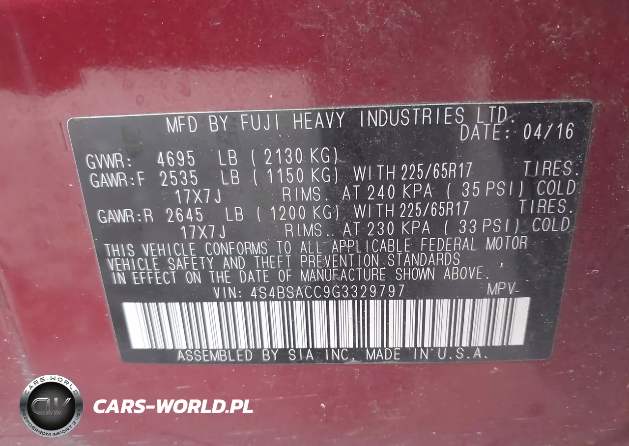 2016 Subaru Outback 2.5I Premium VIN:4S4BSACC9G3329797 - 9