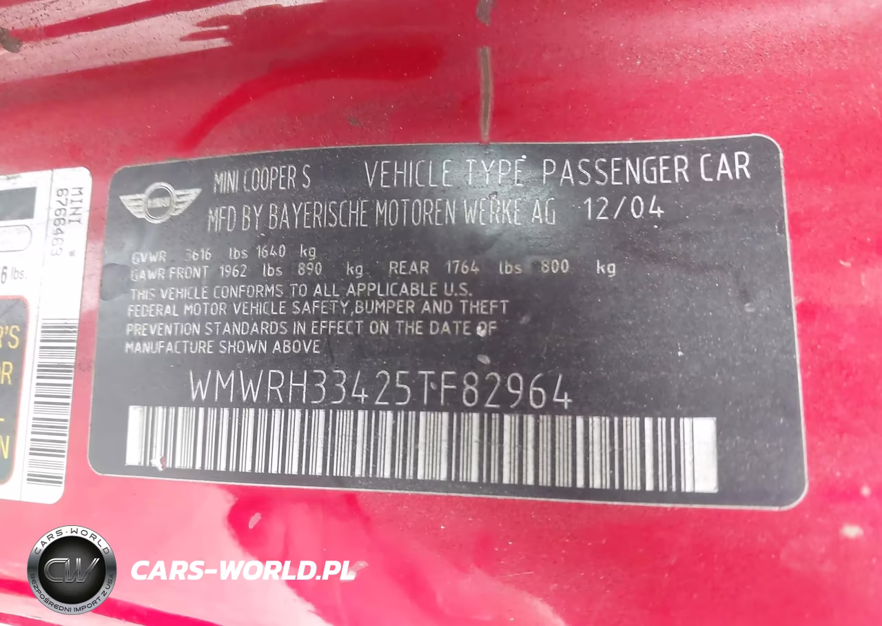 2005 Mini Cooper S VIN:WMWRH33425TF82964 - 9