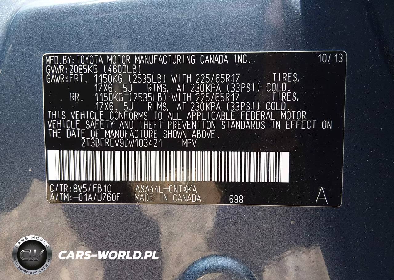 2013 Toyota Rav4 Le VIN:2T3BFREV9DW103421 - 9