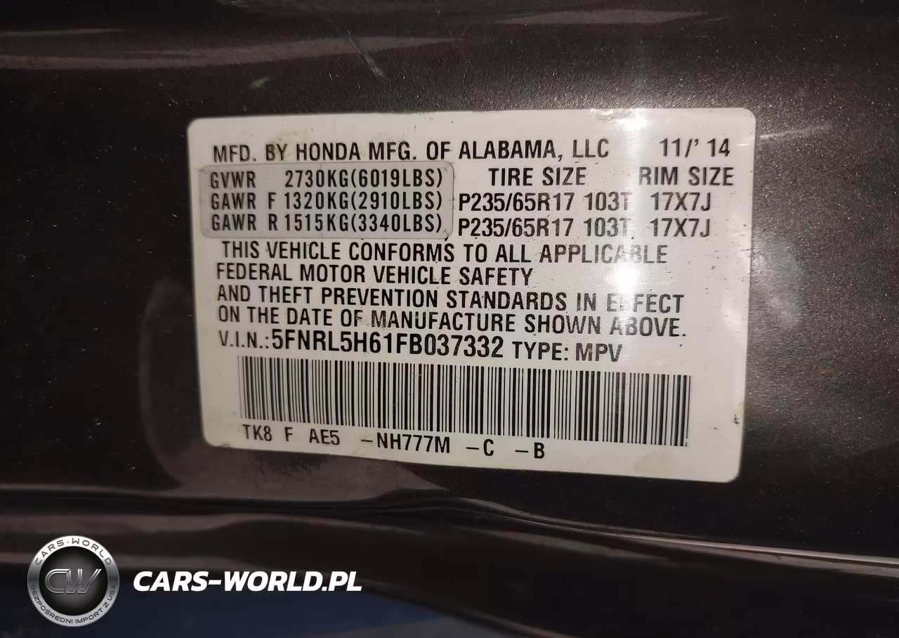 2015 Honda Odyssey Ex-L VIN:5FNRL5H61FB037332 - 9