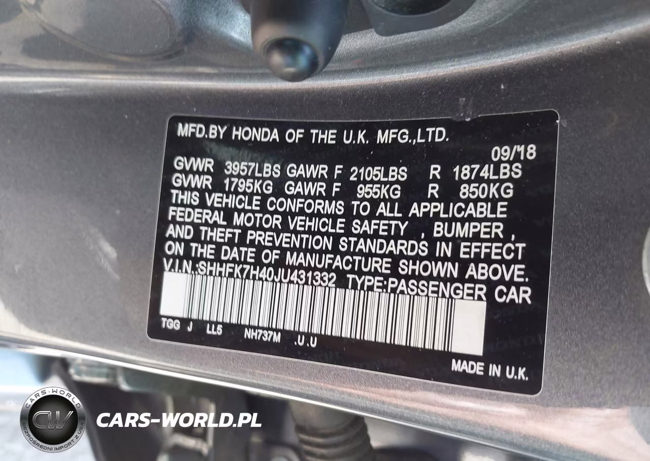 2018 Honda Civic Sport VIN:SHHFK7H40JU431332 - 9