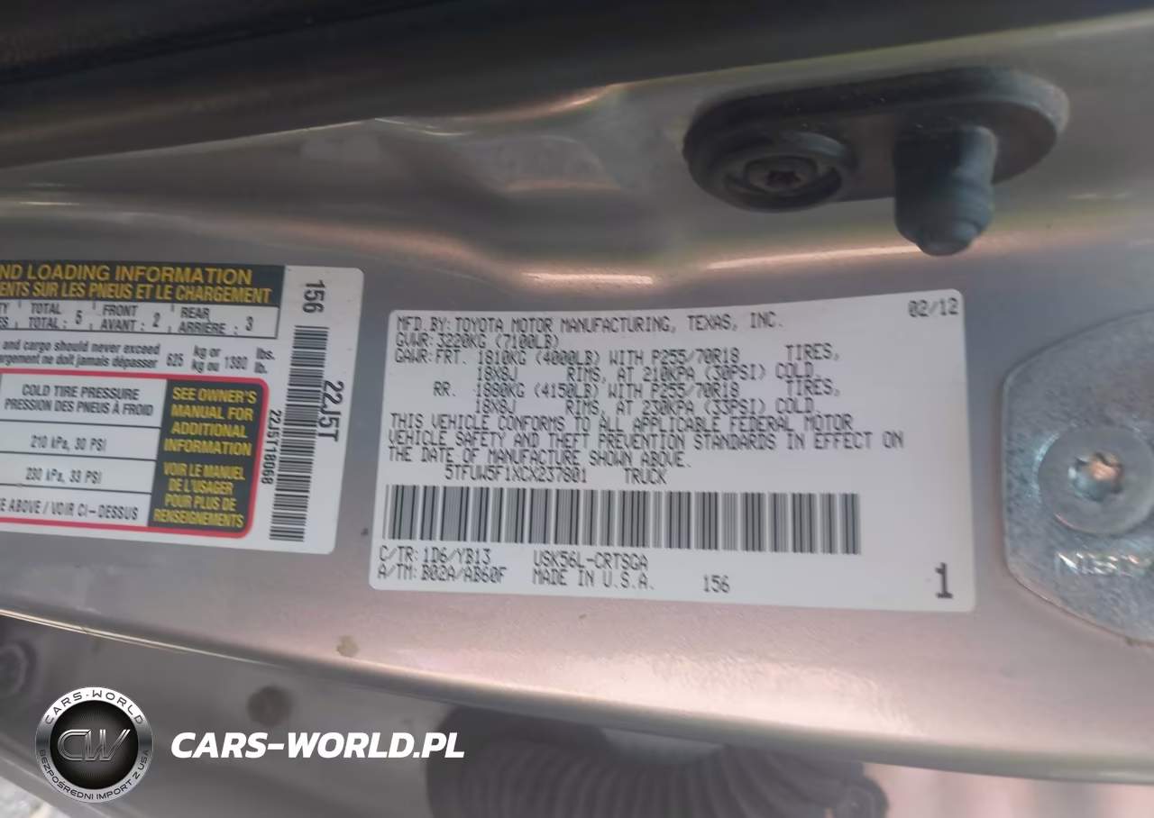 2012 Toyota Tundra Grade 5.7L V8 VIN:5TFUW5F1XCX237801 - 9