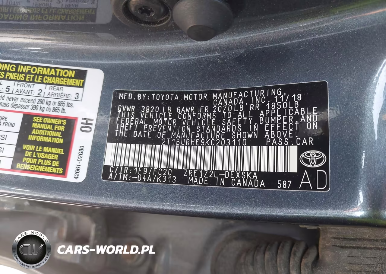 2019 Toyota Corolla Se VIN:2T1BURHE9KC203110 - 9