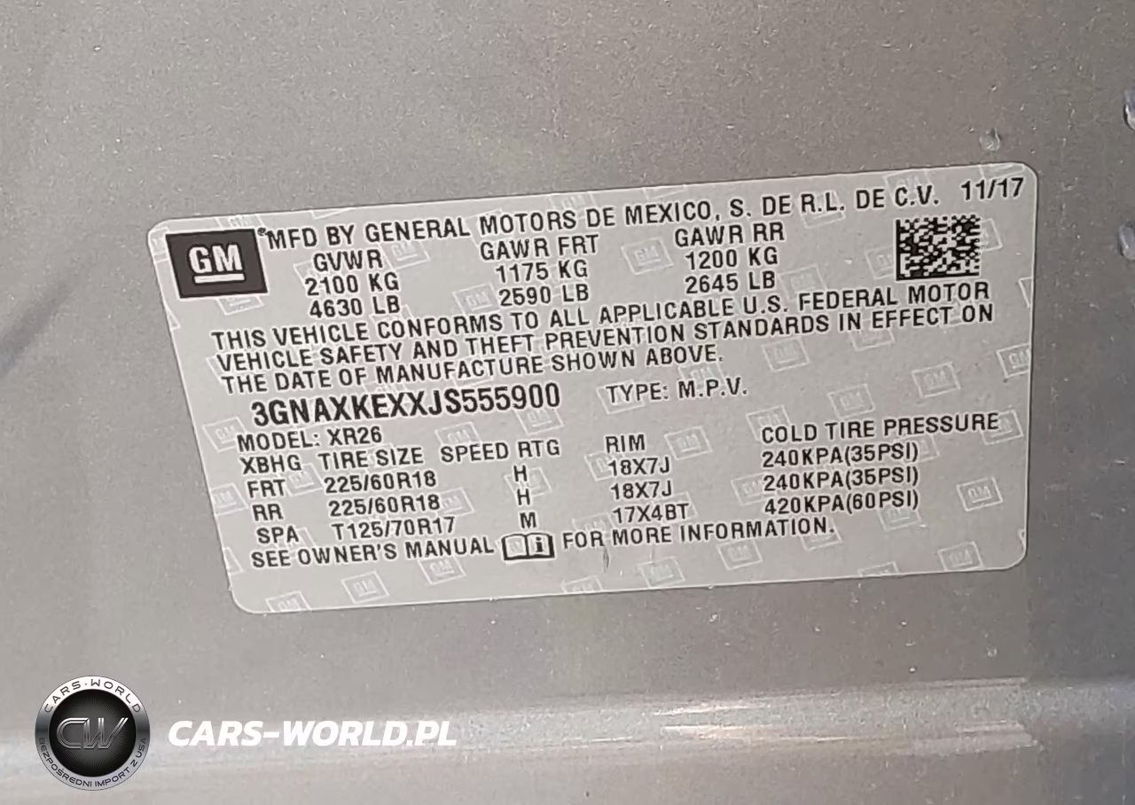 CHEVROLET EQUINOX LT VIN:3GNAXKEXXJS555900 - 9