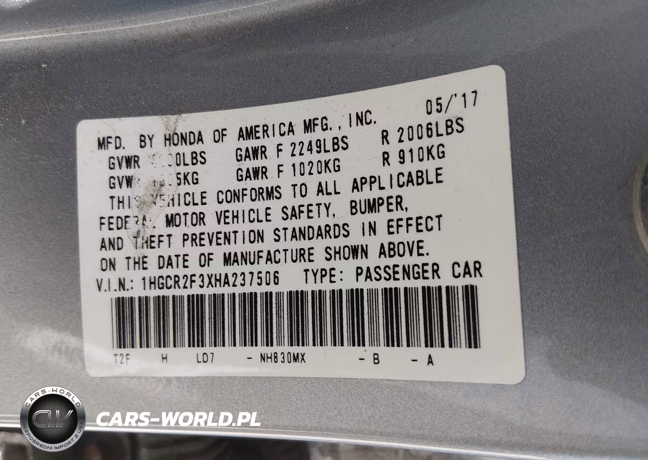 2017 Honda Accord Lx VIN:1HGCR2F3XHA237506 - 9