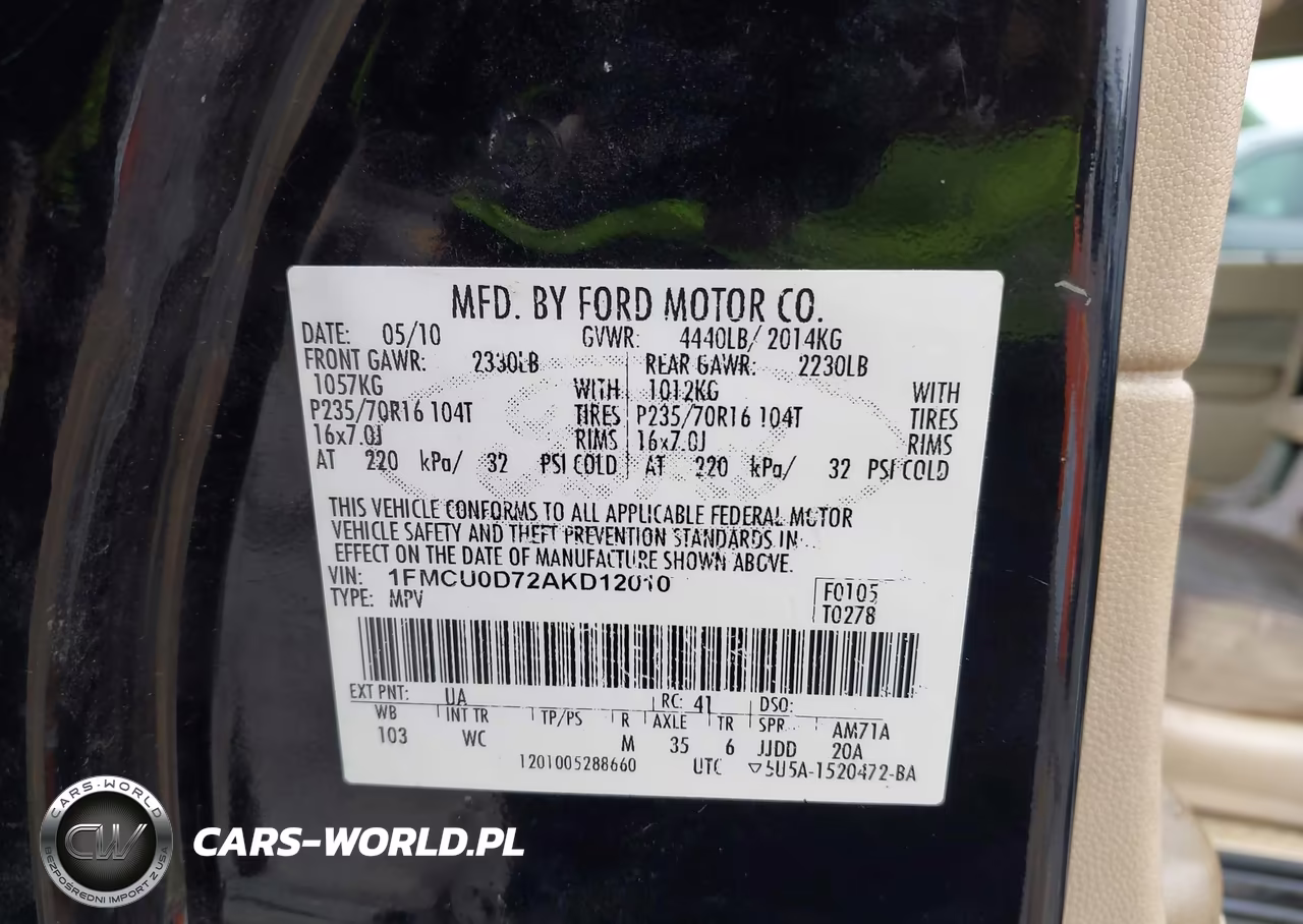 2010 Ford Escape Xlt VIN:1FMCU0D72AKD12010 - 9