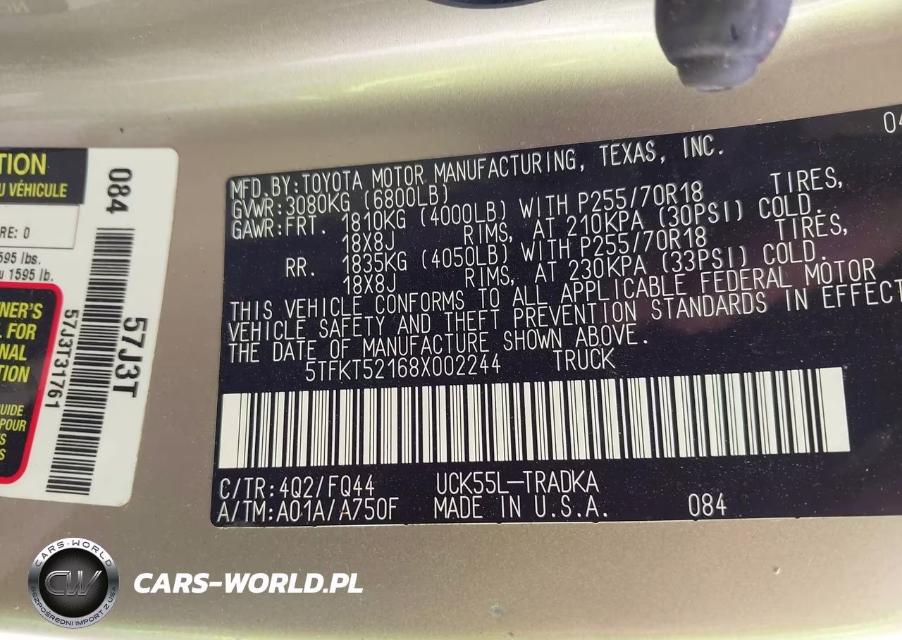 2008 Toyota Tundra Base 4.7L V8 VIN:5TFKT52168X002244 - 9