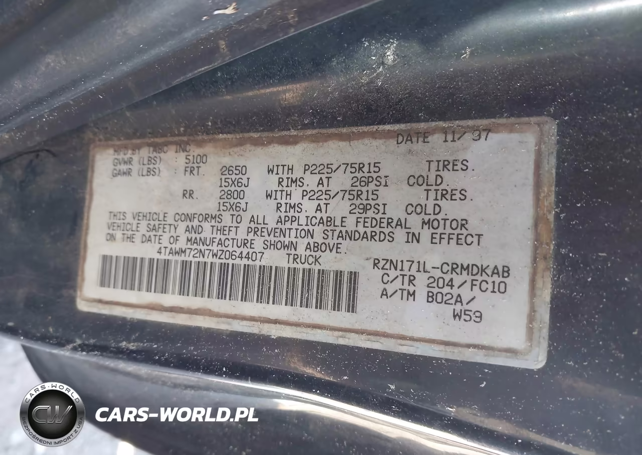 1998 Toyota Tacoma VIN:4TAWM72N7WZ064407 - 9