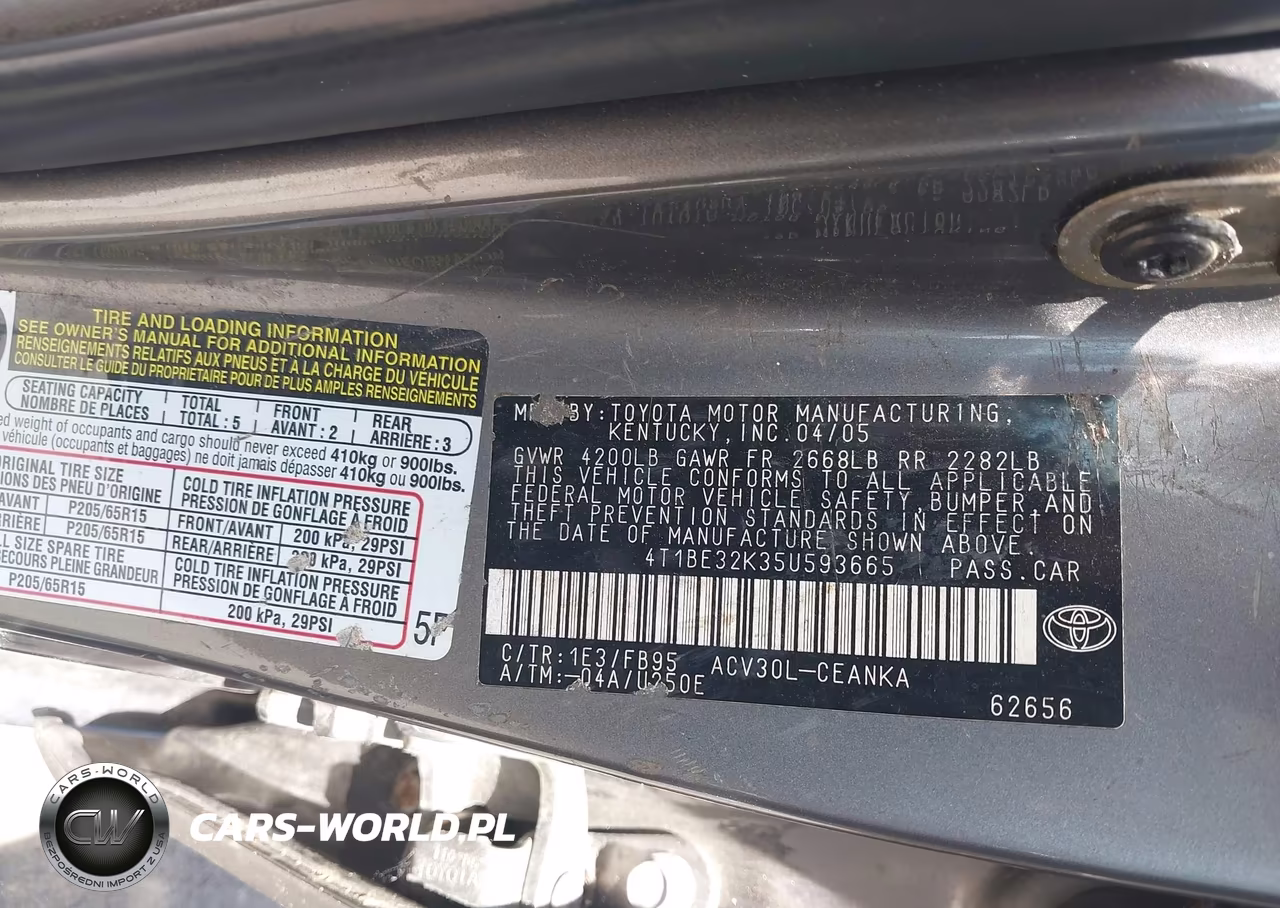 2005 Toyota Camry Le VIN:4T1BE32K35U593665 - 9