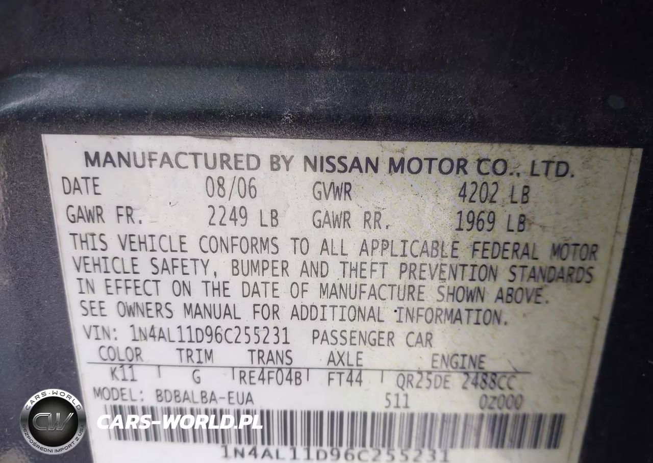 2006 Nissan Altima 2.5 S VIN:1N4AL11D96C255231 - 9