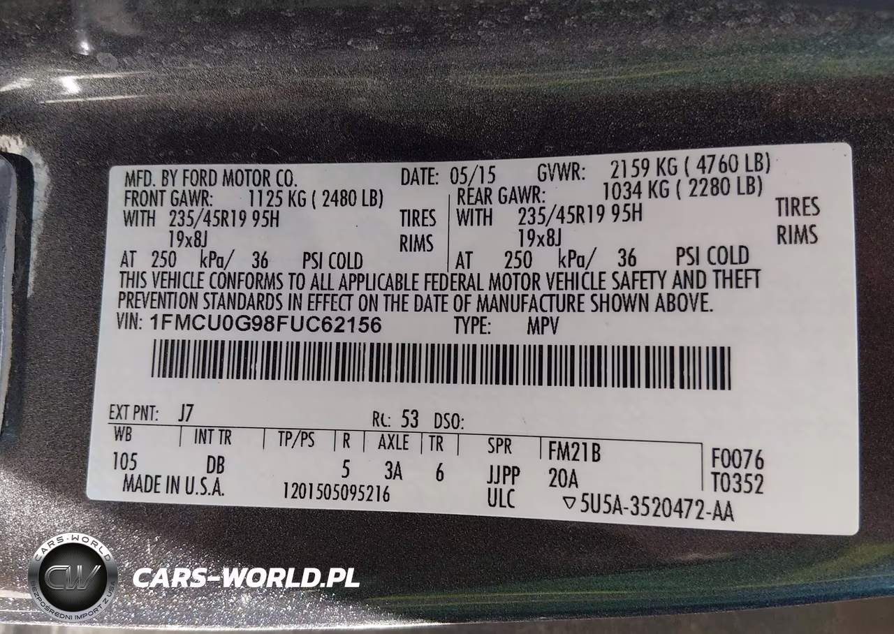 2015 Ford Escape Se VIN:1FMCU0G98FUC62156 - 9
