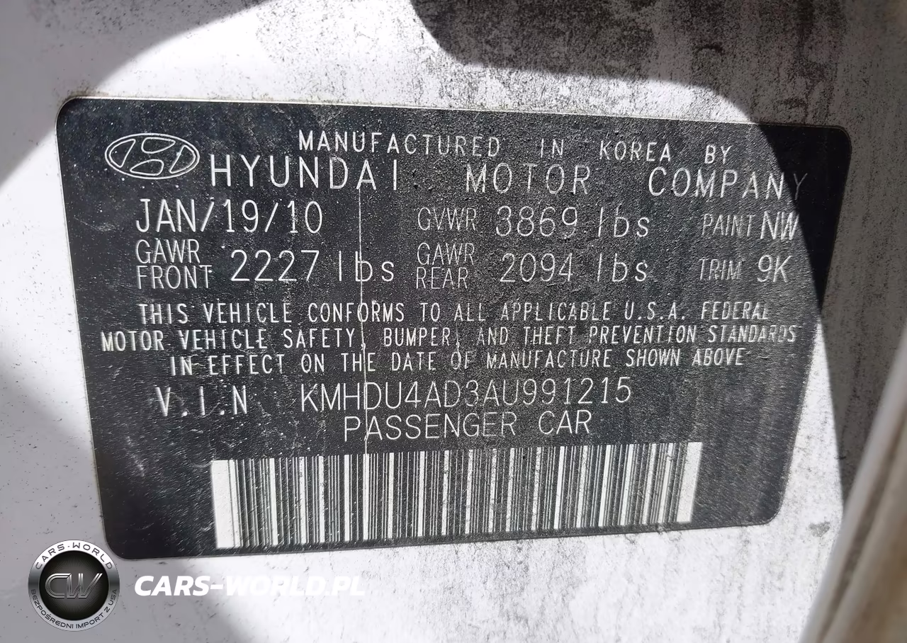 2010 Hyundai Elantra Gls VIN:KMHDU4AD3AU991215 - 9