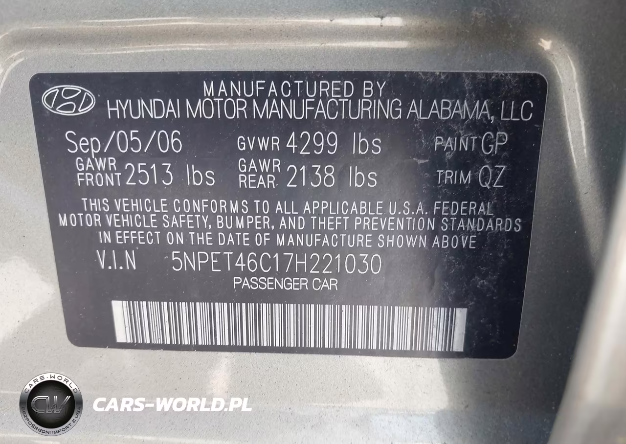 2007 Hyundai Sonata Gls-Gls W-Xm VIN:5NPET46C17H221030 - 9