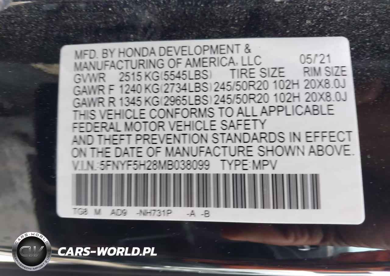 2021 Honda Pilot 2Wd Special Edition VIN:5FNYF5H28MB038099 - 9