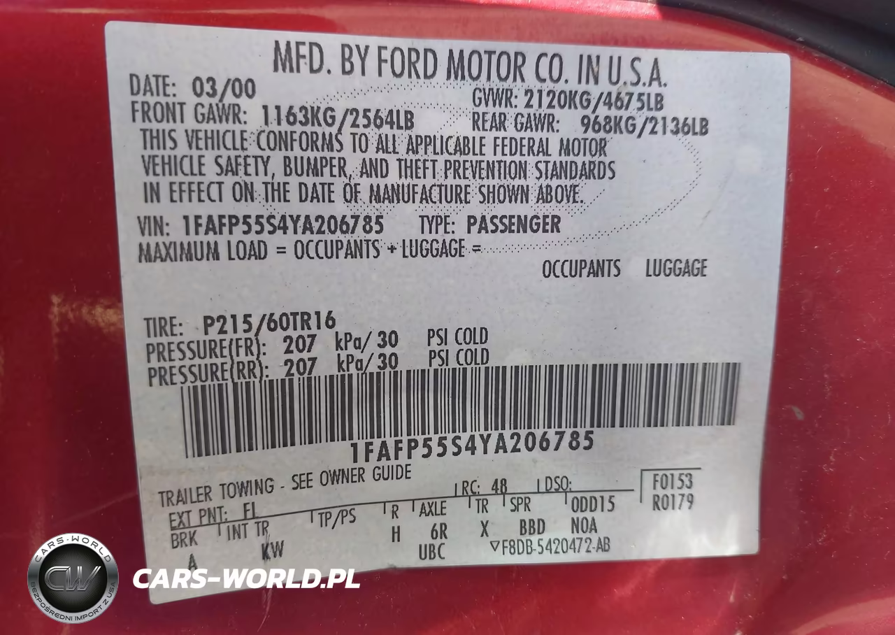 2000 Ford Taurus Ses VIN:1FAFP55S4YA206785 - 9