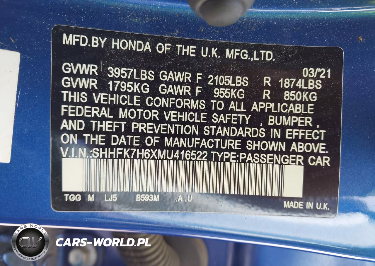 2021 Honda Civic Ex VIN:SHHFK7H6XMU416522 - 9