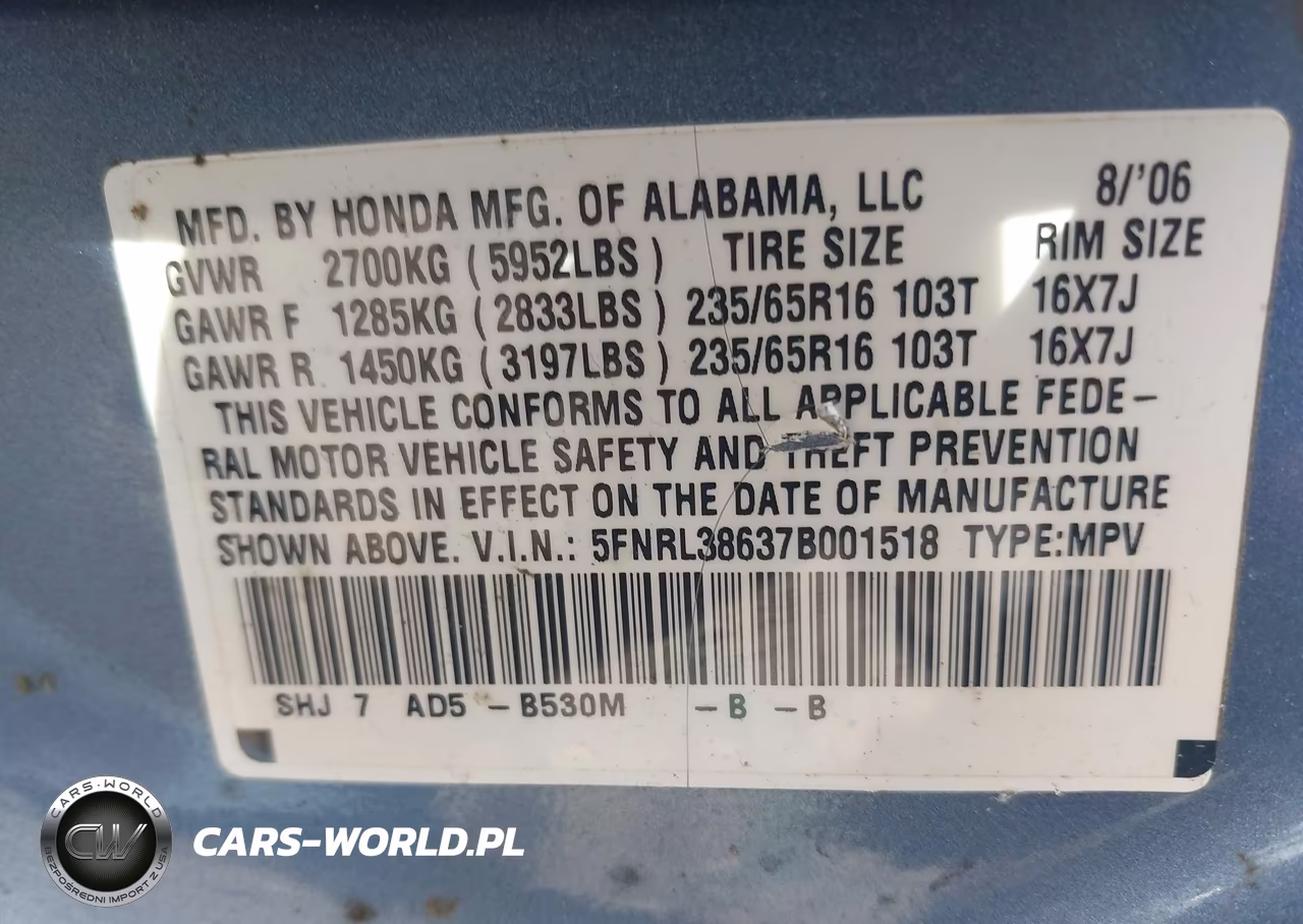 2007 Honda Odyssey Ex-L VIN:5FNRL38637B001518 - 9
