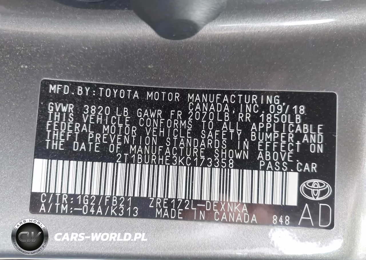 2019 Toyota Corolla Le VIN:2T1BURHE3KC173358 - 9