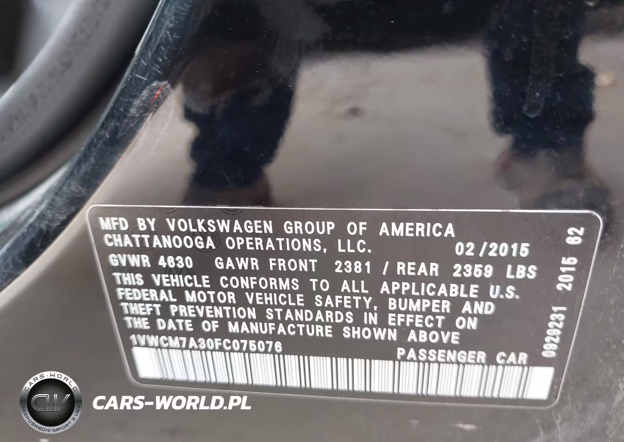 2015 Volkswagen Passat 3.6L V6 Sel Premium VIN:1VWCM7A30FC075076 - 9