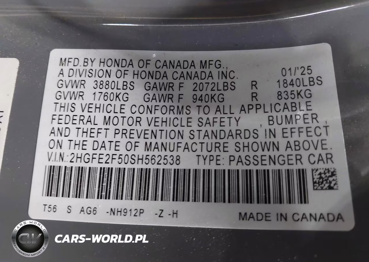 2025 Honda Civic Sport VIN:2HGFE2F50SH562538 - 9