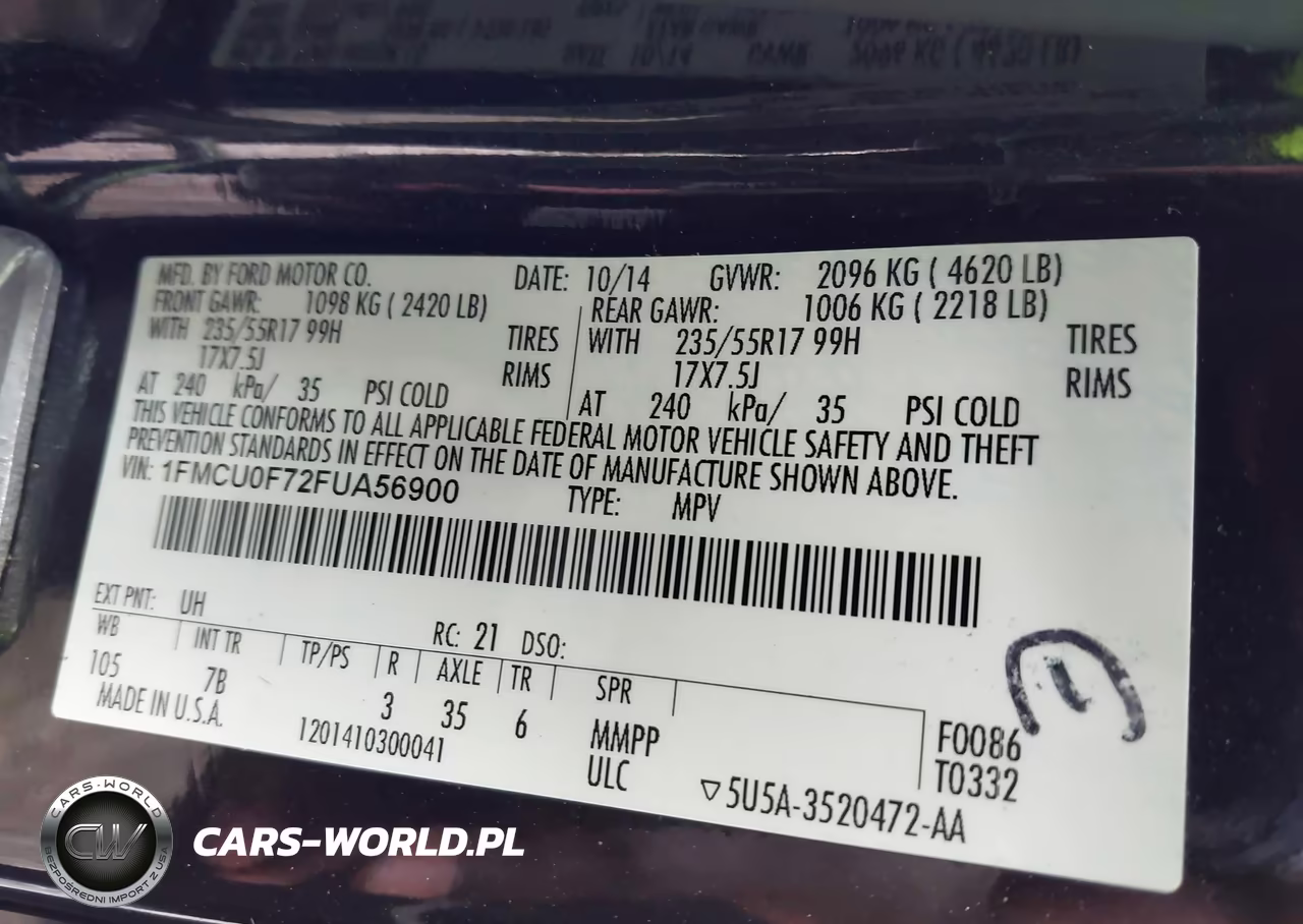 2015 Ford Escape S VIN:1FMCU0F72FUA56900 - 9