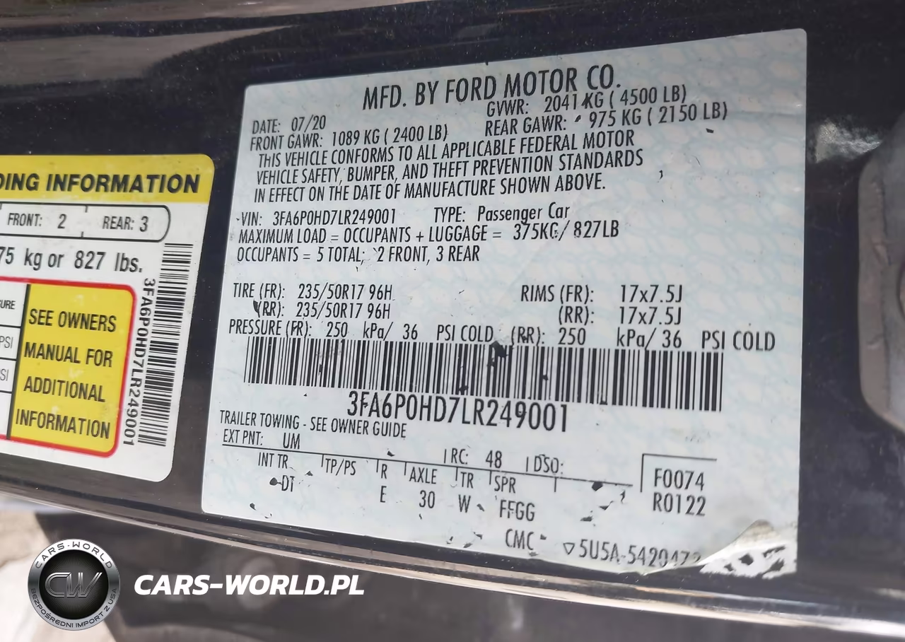 2020 Ford Fusion Se VIN:3FA6P0HD7LR249001 - 9