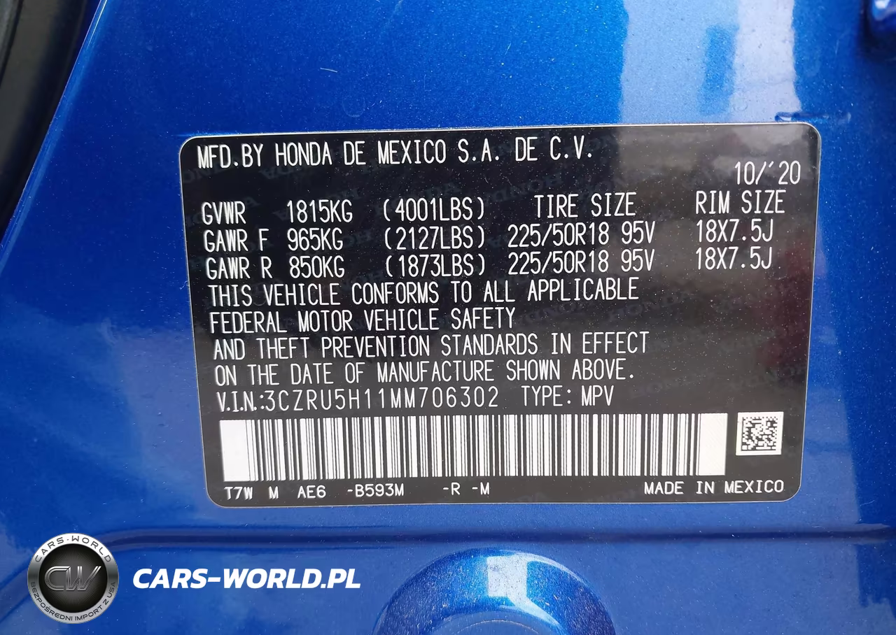 2021 Honda Hr-V 2Wd Sport VIN:3CZRU5H11MM706302 - 9