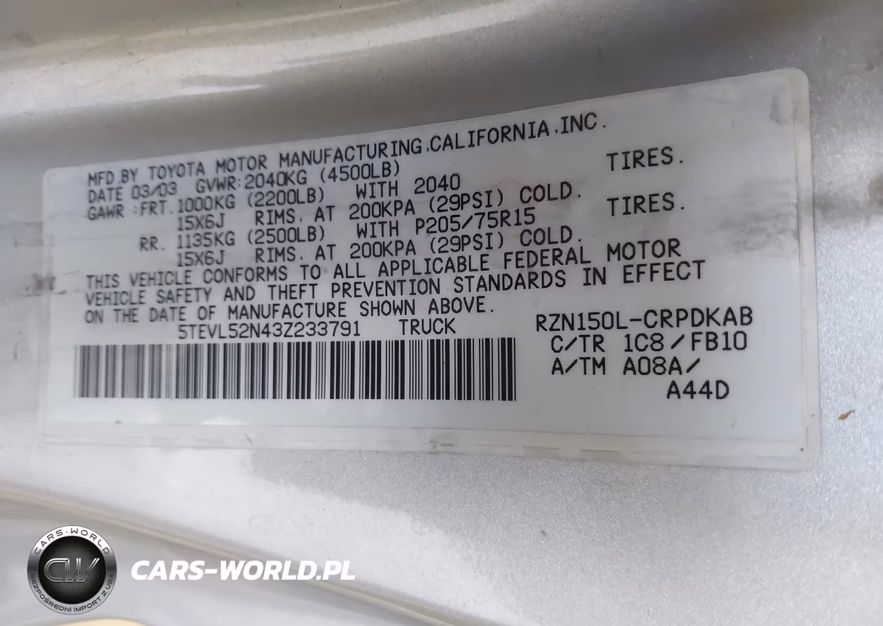 2003 Toyota Tacoma VIN:5TEVL52N43Z233791 - 9