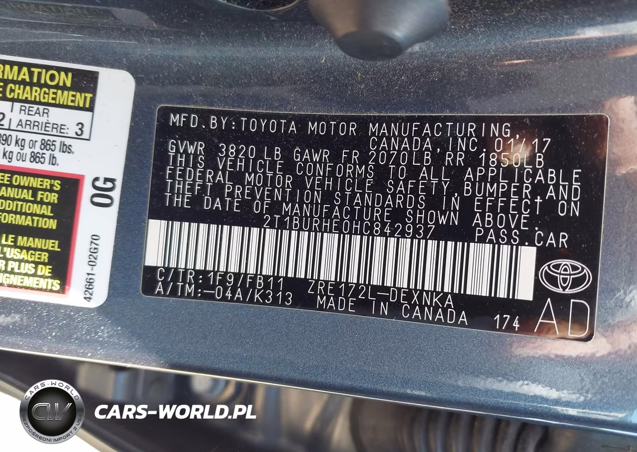 2017 Toyota Corolla Le VIN:2T1BURHE0HC842937 - 9