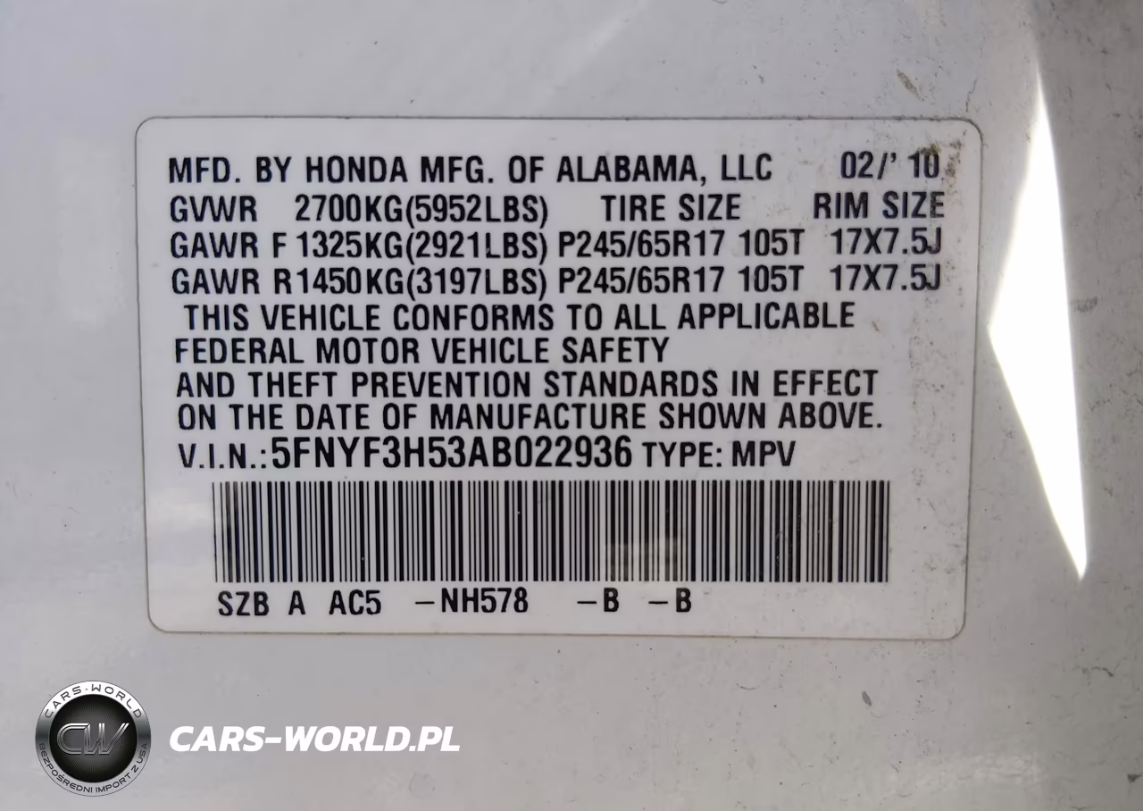 2010 Honda Pilot Ex-L VIN:5FNYF3H53AB022936 - 9
