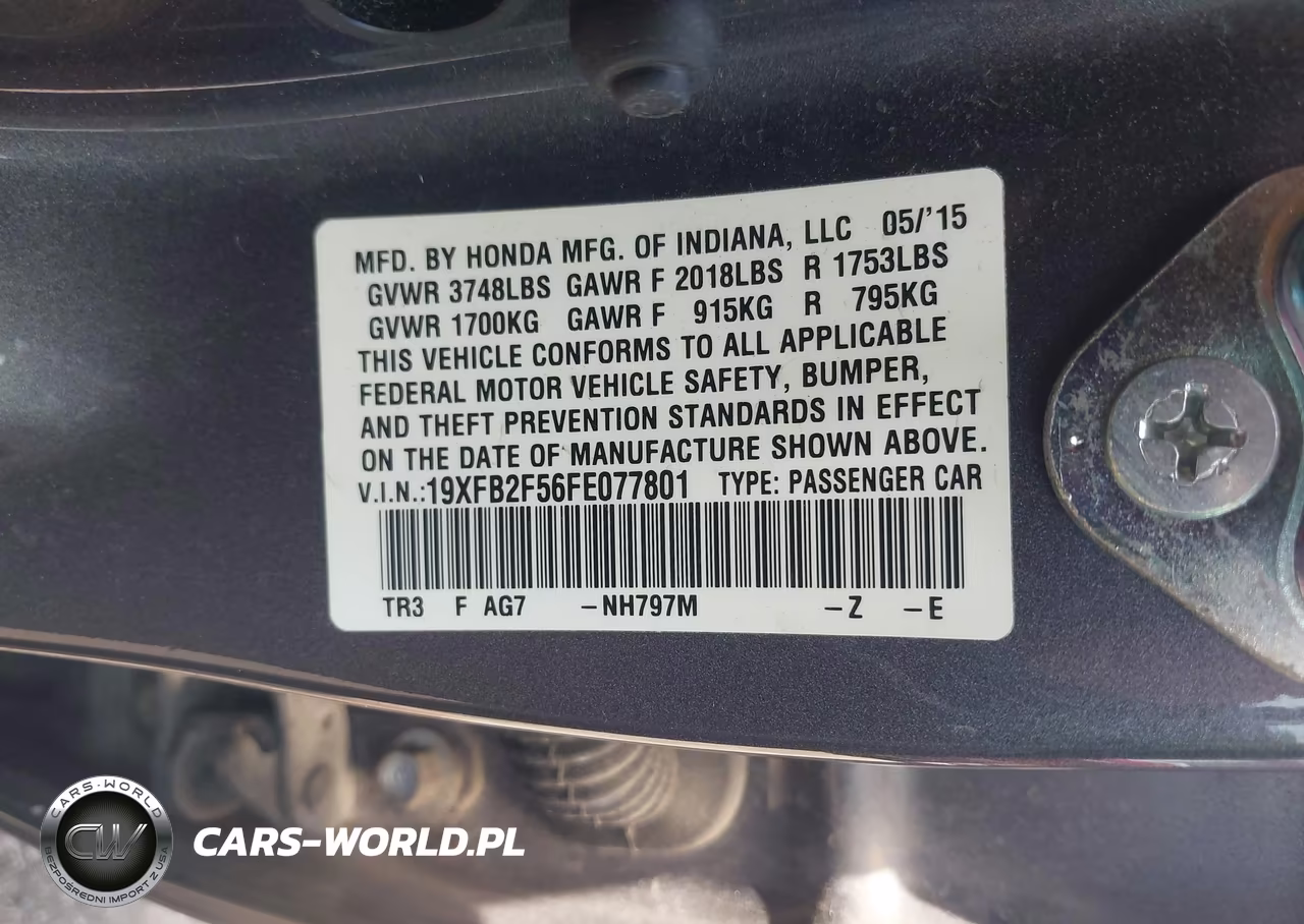 2015 Honda Civic Lx VIN:19XFB2F56FE077801 - 9